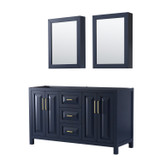 Wyndham WCV252560DBLCXSXXMED Daria 60 Inch Double Bathroom Vanity in Dark Blue, No Countertop, No Sink, Medicine Cabinets Wyndham WCV252560DBLCXSXXMED Daria 60 Inch Double Bathroom Vanity in Dark Blue, No Countertop, No Sink, Medicine Cabinets