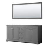 Wyndham WCV232372DKGCXSXXM70 Avery 72 Inch Double Bathroom Vanity in Dark Gray, No Countertop, No Sinks, and 70 Inch Mirror