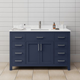 Wyndham WCG242454SBNCCUNSMXX Beckett 54 Inch Single Bathroom Vanity in Dark Blue, Carrara Cultured Marble Countertop, Undermount Square Sink, Brushed Nickel Trim
