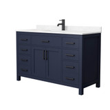 Wyndham WCG242454SBBCCUNSMXX Beckett 54 Inch Single Bathroom Vanity in Dark Blue, Carrara Cultured Marble Countertop, Undermount Square Sink, Matte Black Trim