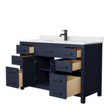 Wyndham WCG242454SBBWCUNSMXX Beckett 54 Inch Single Bathroom Vanity in Dark Blue, White Cultured Marble Countertop, Undermount Square Sink, Matte Black Trim