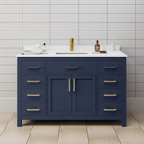Wyndham WCG242454SBLWCUNSMXX Beckett 54 Inch Single Bathroom Vanity in Dark Blue, White Cultured Marble Countertop, Undermount Square Sink, No Mirror
