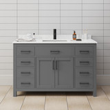 Wyndham WCG242454SGBCCUNSMXX Beckett 54 Inch Single Bathroom Vanity in Dark Gray, Carrara Cultured Marble Countertop, Undermount Square Sink, Matte Black Trim