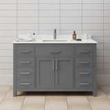 Wyndham WCG242454SKGCCUNSMXX Beckett 54 Inch Single Bathroom Vanity in Dark Gray, Carrara Cultured Marble Countertop, Undermount Square Sink, No Mirror