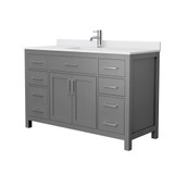 Wyndham WCG242454SKGWCUNSMXX Beckett 54 Inch Single Bathroom Vanity in Dark Gray, White Cultured Marble Countertop, Undermount Square Sink, No Mirror