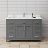 Wyndham WCG242454SKGWCUNSMXX Beckett 54 Inch Single Bathroom Vanity in Dark Gray, White Cultured Marble Countertop, Undermount Square Sink, No Mirror
