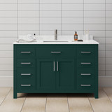 Wyndham WCG242454SGECCUNSMXX Beckett 54 Inch Single Bathroom Vanity in Green, Carrara Cultured Marble Countertop, Undermount Square Sink, Brushed Nickel Trim