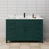 Wyndham WCG242454SGKCCUNSMXX Beckett 54 Inch Single Bathroom Vanity in Green, Carrara Cultured Marble Countertop, Undermount Square Sink, Matte Black Trim Wyndham WCG242454SGKCCUNSMXX Beckett 54 Inch Single Bathroom Vanity in Green, Carrara Cultured Marble Countertop, Undermount Square Sink, Matte Black Trim