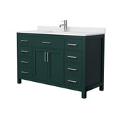 Wyndham WCG242454SGEWCUNSMXX Beckett 54 Inch Single Bathroom Vanity in Green, White Cultured Marble Countertop, Undermount Square Sink, Brushed Nickel Trim