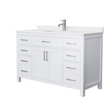 Wyndham WCG242454SWHCCUNSMXX Beckett 54 Inch Single Bathroom Vanity in White, Carrara Cultured Marble Countertop, Undermount Square Sink, No Mirror
