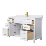 Wyndham WCG242454SWGWCUNSMXX Beckett 54 Inch Single Bathroom Vanity in White, White Cultured Marble Countertop, Undermount Square Sink, Brushed Gold Trim