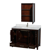 Wyndham WCS141448SESCMUNSMED Sheffield 48 Inch Single Bathroom Vanity in Espresso, White Carrara Marble Countertop, Undermount Square Sink, and Medicine Cabinet