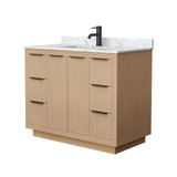 Wyndham WCF282842SLBCMUNSMXX Maroni 42 Inch Single Bathroom Vanity in Light Straw, White Carrara Marble Countertop, Undermount Square Sink, Matte Black Trim