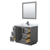 Wyndham WCF292942SGBCMUNSM34 Miranda 42 Inch Single Bathroom Vanity in Dark Gray, White Carrara Marble Countertop, Undermount Square Sink, Matte Black Trim, 34 Inch Mirror