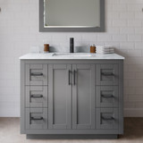 Wyndham WCF292942SGBCMUNSM34 Miranda 42 Inch Single Bathroom Vanity in Dark Gray, White Carrara Marble Countertop, Undermount Square Sink, Matte Black Trim, 34 Inch Mirror