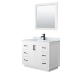 Wyndham WCF292942SWBCMUNSM34 Miranda 42 Inch Single Bathroom Vanity in White, White Carrara Marble Countertop, Undermount Square Sink, Matte Black Trim, 34 Inch Mirror