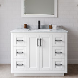 Wyndham WCF292942SWBCMUNSM34 Miranda 42 Inch Single Bathroom Vanity in White, White Carrara Marble Countertop, Undermount Square Sink, Matte Black Trim, 34 Inch Mirror
