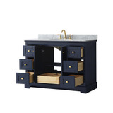 Wyndham WCV232348SBLCMUNOMXX Avery 48 Inch Single Bathroom Vanity in Dark Blue, White Carrara Marble Countertop, Undermount Oval Sink, and No Mirror