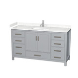 Wyndham WCS141460SGYC2UNSMXX Sheffield 60 Inch Single Bathroom Vanity in Gray, Carrara Cultured Marble Countertop, Undermount Square Sink, No Mirror