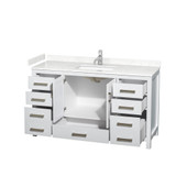 Wyndham WCS141460SWHC2UNSMXX Sheffield 60 Inch Single Bathroom Vanity in White, Carrara Cultured Marble Countertop, Undermount Square Sink, No Mirror