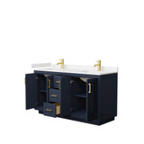 Wyndham WCF292960DBLC2UNSMXX Miranda 60 Inch Double Bathroom Vanity in Dark Blue, Light-Vein Carrara Cultured Marble Countertop, Undermount Square Sinks, Brushed Gold Trim