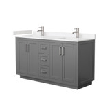 Wyndham WCF292960DKGC2UNSMXX Miranda 60 Inch Double Bathroom Vanity in Dark Gray, Light-Vein Carrara Cultured Marble Countertop, Undermount Square Sinks, Brushed Nickel Trim