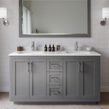 Wyndham WCF292960DKGC2UNSMXX Miranda 60 Inch Double Bathroom Vanity in Dark Gray, Light-Vein Carrara Cultured Marble Countertop, Undermount Square Sinks, Brushed Nickel Trim
