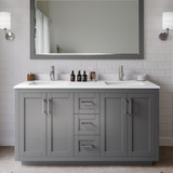 Wyndham WCF292960DKGWCUNSMXX Miranda 60 Inch Double Bathroom Vanity in Dark Gray, White Cultured Marble Countertop, Undermount Square Sinks, Brushed Nickel Trim