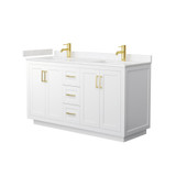 Wyndham WCF292960DWGC2UNSMXX Miranda 60 Inch Double Bathroom Vanity in White, Light-Vein Carrara Cultured Marble Countertop, Undermount Square Sinks, Brushed Gold Trim