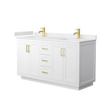 Wyndham WCF292960DWGWCUNSMXX Miranda 60 Inch Double Bathroom Vanity in White, White Cultured Marble Countertop, Undermount Square Sinks, Brushed Gold Trim