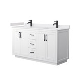 Wyndham WCF292960DWBWCUNSMXX Miranda 60 Inch Double Bathroom Vanity in White, White Cultured Marble Countertop, Undermount Square Sinks, Matte Black Trim