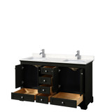 Wyndham WCS202060DDEC2UNSMXX Deborah 60 Inch Double Bathroom Vanity in Dark Espresso, Light-Vein Carrara Cultured Marble Countertop, Undermount Square Sinks, No Mirrors