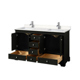 Wyndham WCS202060DDEC2UNSMXX Deborah 60 Inch Double Bathroom Vanity in Dark Espresso, Light-Vein Carrara Cultured Marble Countertop, Undermount Square Sinks, No Mirrors