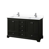 Wyndham WCS202060DDEWCUNSMXX Deborah 60 Inch Double Bathroom Vanity in Dark Espresso, White Cultured Marble Countertop, Undermount Square Sinks, No Mirrors