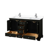 Wyndham WCS202060DDEWCUNSMXX Deborah 60 Inch Double Bathroom Vanity in Dark Espresso, White Cultured Marble Countertop, Undermount Square Sinks, No Mirrors