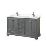 Wyndham WCS202060DKGC2UNSMXX Deborah 60 Inch Double Bathroom Vanity in Dark Gray, Light-Vein Carrara Cultured Marble Countertop, Undermount Square Sinks, No Mirrors
