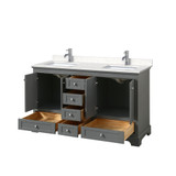 Wyndham WCS202060DKGC2UNSMXX Deborah 60 Inch Double Bathroom Vanity in Dark Gray, Light-Vein Carrara Cultured Marble Countertop, Undermount Square Sinks, No Mirrors