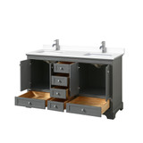 Wyndham WCS202060DKGWCUNSMXX Deborah 60 Inch Double Bathroom Vanity in Dark Gray, White Cultured Marble Countertop, Undermount Square Sinks, No Mirrors