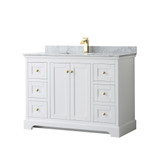 Wyndham WCV232348SWGCMUNSMXX Avery 48 Inch Single Bathroom Vanity in White, White Carrara Marble Countertop, Undermount Square Sink, Brushed Gold Trim Wyndham WCV232348SWGCMUNSMXX Avery 48 Inch Single Bathroom Vanity in White, White Carrara Marble Countertop, Undermount Square Sink, Brushed Gold Trim
