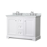 Wyndham WCV232348DWHCMUNOMXX Avery 48 Inch Double Bathroom Vanity in White, White Carrara Marble Countertop, Undermount Oval Sinks, No Mirror