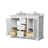 Wyndham WCV232348DWHCMUNOMXX Avery 48 Inch Double Bathroom Vanity in White, White Carrara Marble Countertop, Undermount Oval Sinks, No Mirror