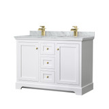 Wyndham WCV232348DWGCMUNSMXX Avery 48 Inch Double Bathroom Vanity in White, White Carrara Marble Countertop, Undermount Square Sinks, Brushed Gold Trim Wyndham WCV232348DWGCMUNSMXX Avery 48 Inch Double Bathroom Vanity in White, White Carrara Marble Countertop, Undermount Square Sinks, Brushed Gold Trim