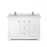 Wyndham WCV232348DWGCMUNSMXX Avery 48 Inch Double Bathroom Vanity in White, White Carrara Marble Countertop, Undermount Square Sinks, Brushed Gold Trim Wyndham WCV232348DWGCMUNSMXX Avery 48 Inch Double Bathroom Vanity in White, White Carrara Marble Countertop, Undermount Square Sinks, Brushed Gold Trim