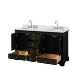 Wyndham WCS202060DDECMUNOMXX Deborah 60 Inch Double Bathroom Vanity in Dark Espresso, White Carrara Marble Countertop, Undermount Oval Sinks, and No Mirrors