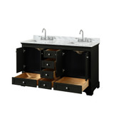 Wyndham WCS202060DDECMUNSMXX Deborah 60 Inch Double Bathroom Vanity in Dark Espresso, White Carrara Marble Countertop, Undermount Square Sinks, and No Mirrors