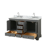 Wyndham WCS202060DKGCMUNOMXX Deborah 60 Inch Double Bathroom Vanity in Dark Gray, White Carrara Marble Countertop, Undermount Oval Sinks, and No Mirrors