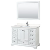 Wyndham WCS202048SWHC2UNSM46 Deborah 48 Inch Single Bathroom Vanity in White, Light-Vein Carrara Cultured Marble Countertop, Undermount Square Sink, 46 Inch Mirror Wyndham WCS202048SWHC2UNSM46 Deborah 48 Inch Single Bathroom Vanity in White, Light-Vein Carrara Cultured Marble Countertop, Undermount Square Sink, 46 Inch Mirror