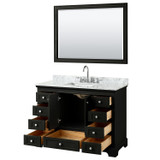 Wyndham WCS202048SDECMUNSM46 Deborah 48 Inch Single Bathroom Vanity in Dark Espresso, White Carrara Marble Countertop, Undermount Square Sink, and 46 Inch Mirror