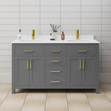Wyndham WCG242460DGGWCUNSMXX Beckett 60 Inch Double Bathroom Vanity in Dark Gray, White Cultured Marble Countertop, Undermount Square Sinks, Brushed Gold Trim