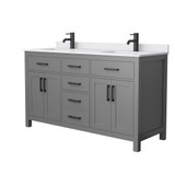 Wyndham WCG242460DGBWCUNSMXX Beckett 60 Inch Double Bathroom Vanity in Dark Gray, White Cultured Marble Countertop, Undermount Square Sinks, Matte Black Trim